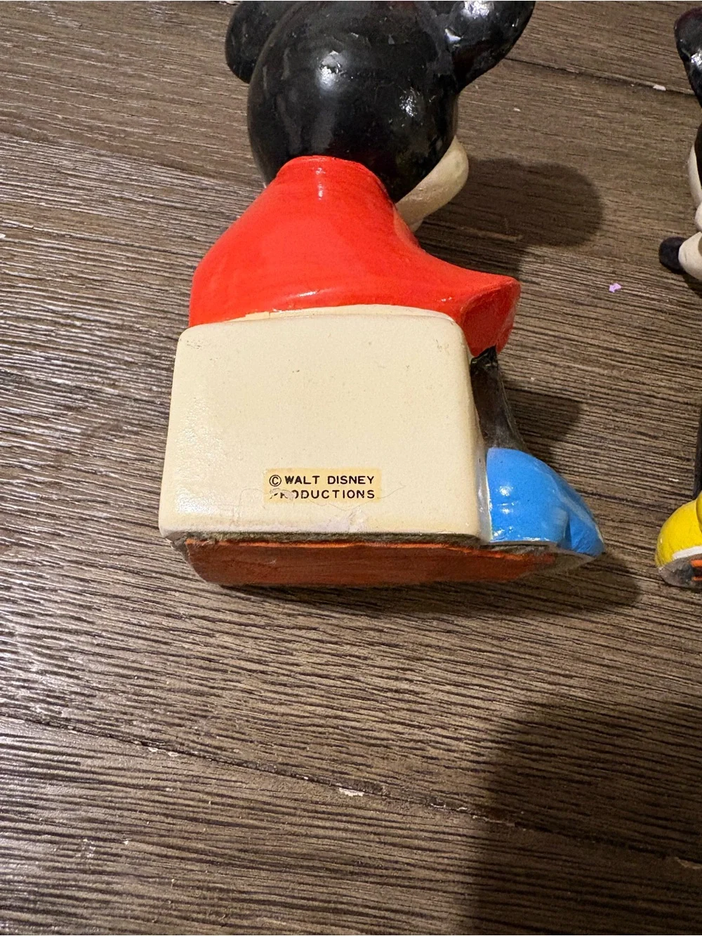 Vintage Style Black and White Mouse Figurine Toy Pair - Yellow & Red Accents